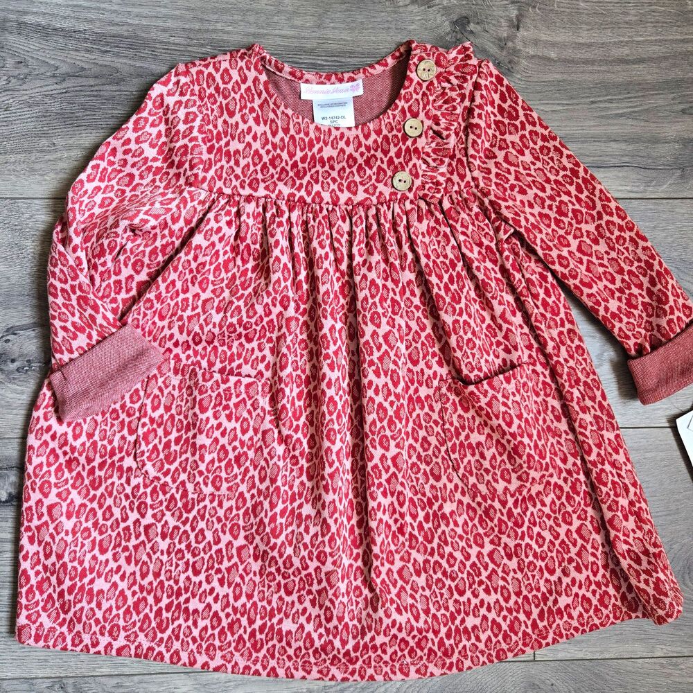 Bonnie Jean Red Leopard Dress Toddler Girl 2T NWT Long Sleeve Animal Print